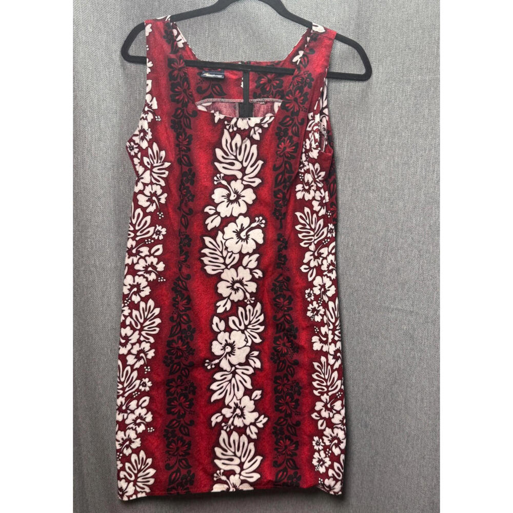 Royal Creations Women's XL Red Hibiscus Floral Cotton Hawaiian Dress Vintage Y2K